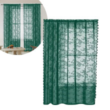 Lace Curtains 55x84", Leaf Floral Pattern, Semi-Sheer Light Filtering, Romantic Elegant Green Sheer for Bedroom & Living Room
