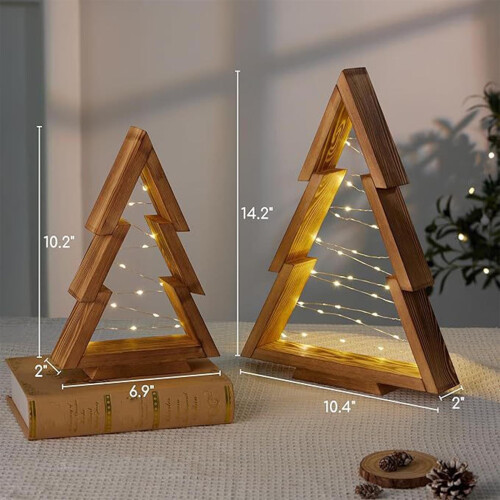 Ensemble de 2 veilleuses en bois pour sapin de Noël