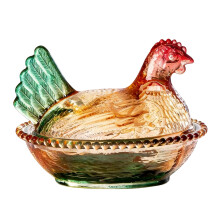 Crystal Glass Hen on Nest Candy Dish with Lid- Glazed Color