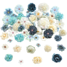 Fleurs artificielles en tissu, 50 pièces, fleurs-Bleu et blanc