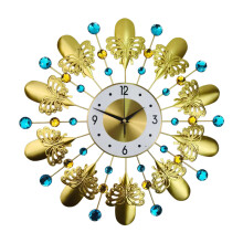 Large Modern Wall Clock for Living Room Decors Crystal Leaves