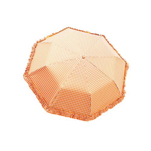 Lovely Checker Patterned Umbrella Lace Trim Sunshade For-Orange