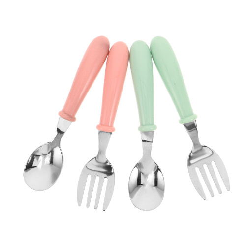 1Set Kids Stainless Steel Fork and Spoon Set Durable Safe