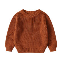 Girls' & Boys' Knit Crewneck Sweater, Warm Pullover Top for Fall/Winter – Z03 Brown, 5-6 Years, Compatible with Kids