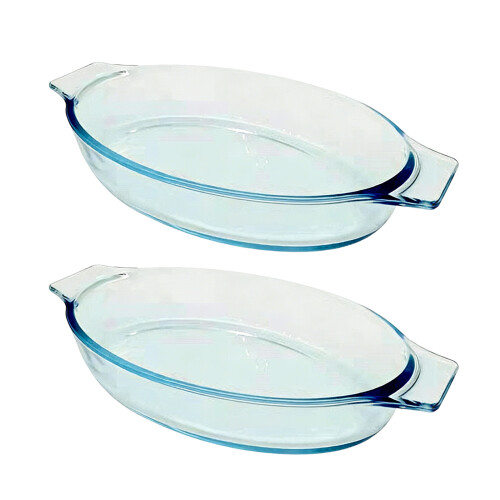 Packung mit 2 elliptischen Miniatur-Bratblechen aus Glas,-M