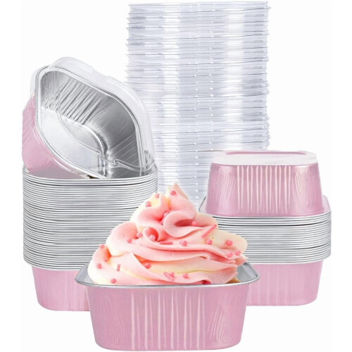 40-Pack 5oz Square Aluminium Mini Cake Pans with Lids