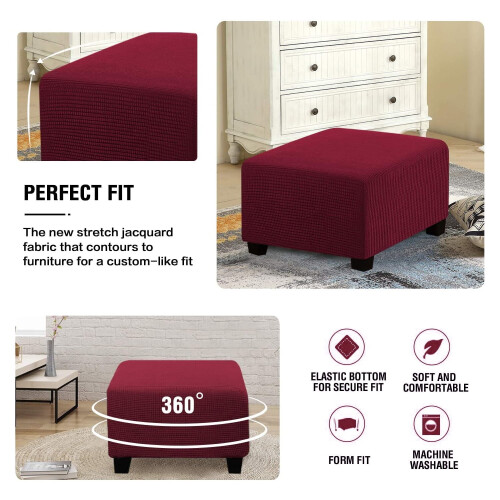 Red Square Footstool Cover with Elastic Bottom 2