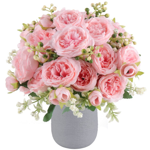 Light Pink Artificial Peonies – 4 Bundles, 12.6" Tall