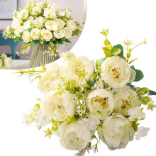 Artificial Peony and Rose Bouquet – White, 5-Stem Set