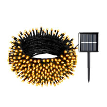 Cordão de luzes solares com 200 LEDs, 22 metros (72 pés), branco quente.