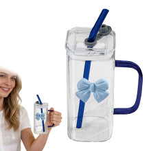 Glasbecher mit Deckel und Strohhalmschleife (1 Stück)