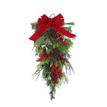 Karácsonyi könnycsepp alakú, zöld, örökzöld mintás, 45 cm-es
