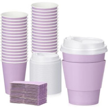 Jednorazové kávové poháre s viečkami a rukávmi 12 oz 48 ks