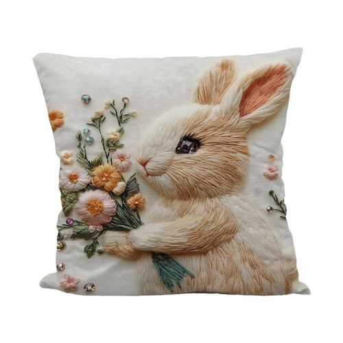 Taie d'oreiller décorative lapin de Pâques 45x45cm Polyester 1