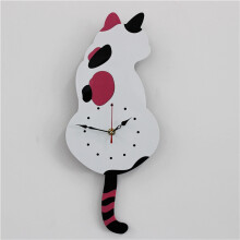 Cat Wall Clock with Swinging Tail, Quartz, White