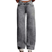 Girls' High Waist Straight Leg Jeans with Bow Embroidery, Comfortable Loose Fit, Compatible with Z07 Grey, 12-13 Years