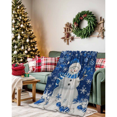 Blue Snowman Flannel Throw Blanket 40 x 60 in 1