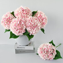 5 st rosa/vita sidenhortensior, 20" konstgjorda blommor för heminredning, bröllop, babyshower – kompatibel med inomhus- och utomhusbruk