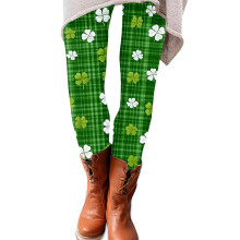 Leggings mit grünem Karomuster zum St. Patrick's Day für Damen – Weiße und grüne Yogahose mit vierblättrigem Kleeblatt, weiche, lässige