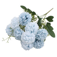Bouquet d'hortensias artificiels bleus avec tiges – Fleurs artificielles en soie pour la maison, les mariages, la décoration de fêtes et cadeau