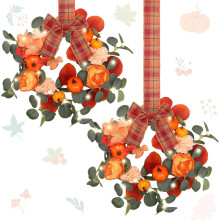 9 Inch Artificial Eucalyptus Pumpkin Wreath Set of 2