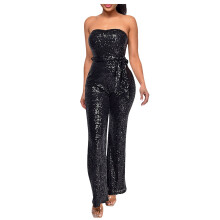 Shimmering Women's Sequin Romper, Off-Shoulder, High-Waisted, Sleeveless, Slim Fit, Black XL