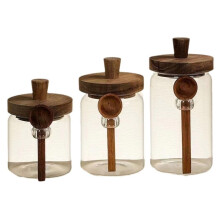 Bocal en verre hermétique avec couvercle en bois – Boîte de cuisine transparente pour café, thé, en-cas secs ; organisateur alimentaire
