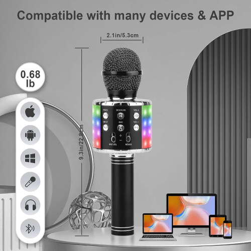 Bluetooth Karaoke Microphone, 4 in 1 Portable Wireless Microphone for Music, Echo Function, Compatible with Android, PC 2
