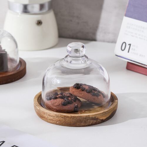 Wood And Glass Serving Tray For Cake Display Multi Functional-1 2