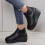 Leather ankle boots round toe chunky low heel black size 36 5
