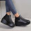 Leather ankle boots round toe chunky low heel black size 36 6