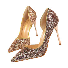 2Paare Damen Gold High Heel Schuhe Spitz Thin Heel Festmode