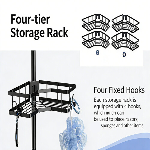 Bathroom Rack Designed for Adjustable Hook and Drain-Black 1