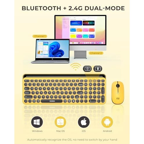 CTU-301 Bluetooth+2.4G Keyboard & Mouse Combo w/ Tablet Holder, compatible with iPad/MacBook/Windows/iOS/Android — Yellow 1