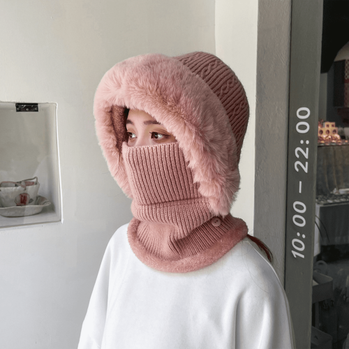 Strickmütze und Schal-Set für Damen – Rosa, Einheitsgröße 1