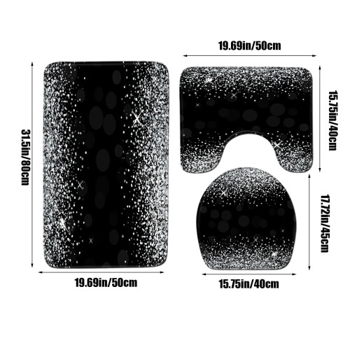 Set di tappeti da bagno argento, nero e glitter, 3 pezzi 2