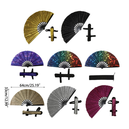 Elegant Glitter Hand Fan with Carry Bag & Strap 2