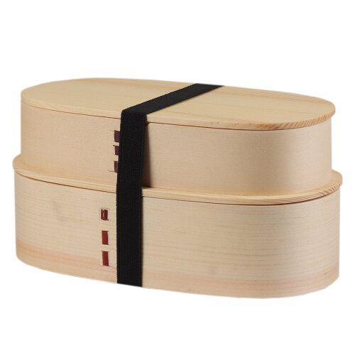 Japanese Wooden Bento Box – Double Layer, 1000ml, Oval
