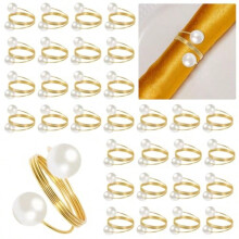 Ronds de serviette en métal doré et perle, 100 pièces