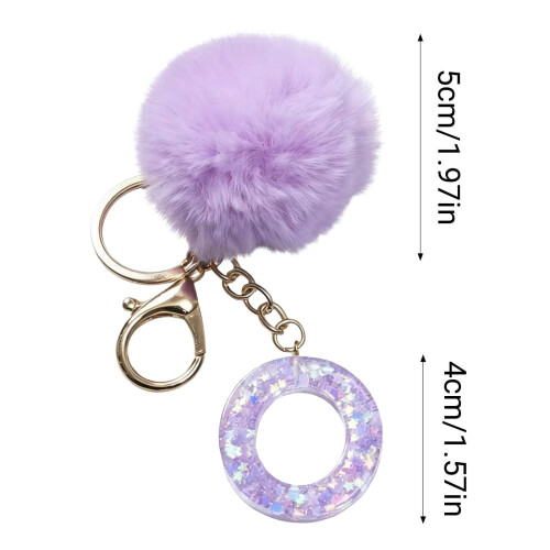 Porte-clés pendentif alphabet pompon violet 26 lettres