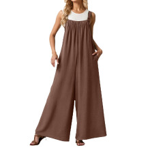 Brede jumpsuits til kvinder med lommer Lange buksedragter i plusstørrelse Ærmeløse overalls