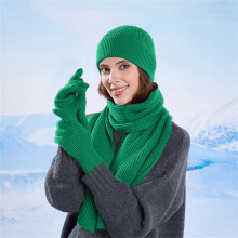 Unisex winter gebreide set: groene fleecegevoerde muts en sjaal