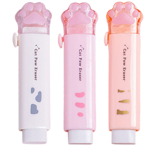 6Pcs Assorted Color Cat Paw Rubber Erasers Retractable Cute Stationery