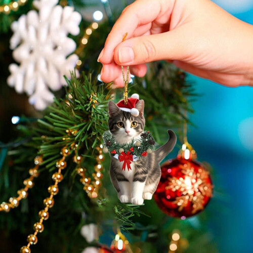 Orange Cat Christmas Ornaments, Acrylic, 2 Pack 1