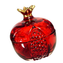 Glass Pomegranate Shape Candy Storage Jar with Lid for Home-Red