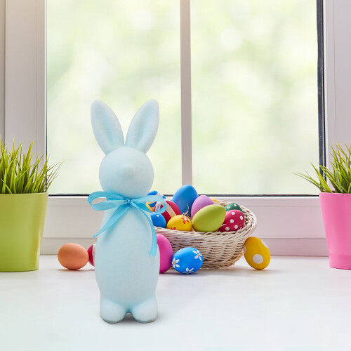 Flocked Easter Bunny Figurine with Bow Tie 2
