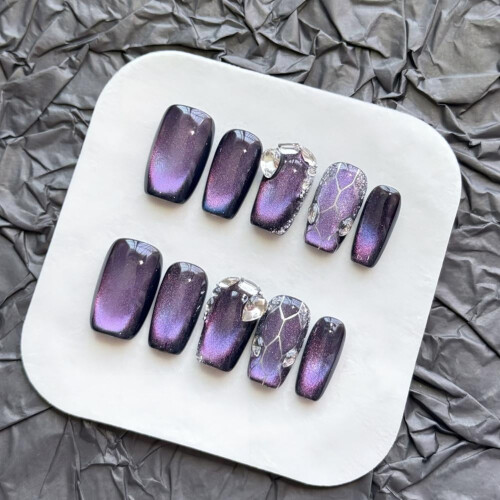5pair -length Square Handmade False Nail Art Cats Eye Full Cover, 1