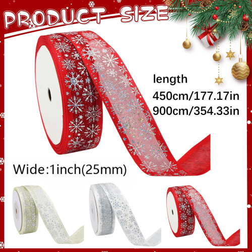 Glitter Snowflake Wired Ribbon 25m 2