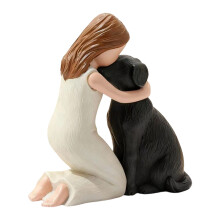 Pet Lover Gift Hars Meisje Knuffelen Hond Sculptuur Home-Zwart