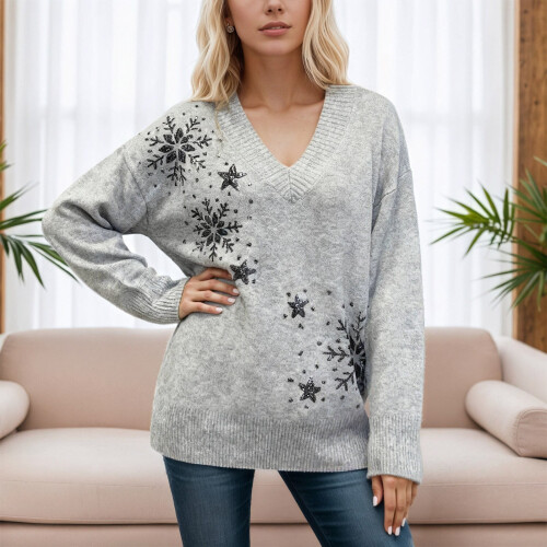 Women's casual pullover sweater with beaded sequins 1 pc 1